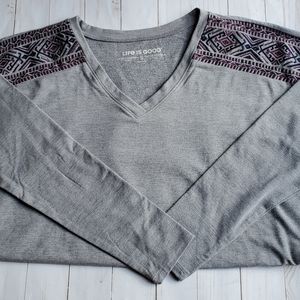 Life is Good Women's Shirt Soft Pullover Gray Long Sleeves Top Size Small NEW